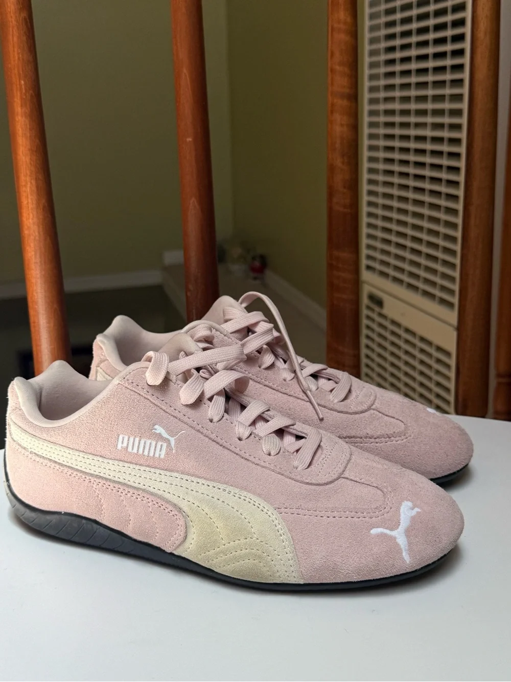 Puma Blush Pink and Cream Suede Low-Top Sneakers